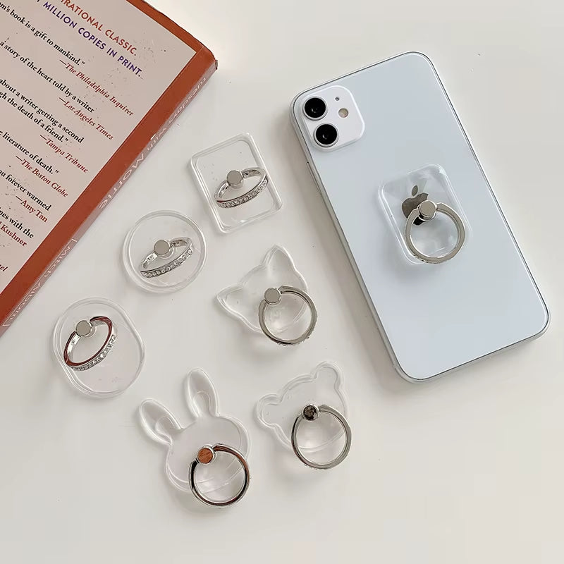 Cell Phone Ring Holder Stand Diamond Transparent Finger Grip Clear 360 Degree Rotation Kickstand Compatible Iphones
