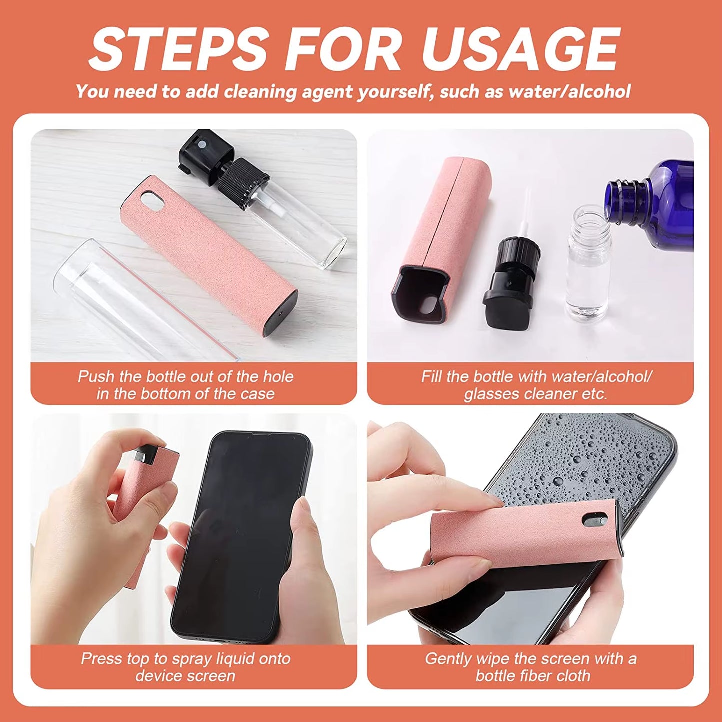 2 In1 Microfiber Screen Cleaner Spray Bottle Mobile Phone Tablet Computer Microfiber Cloth Cleaning Wipes for Apple Watch Iphone