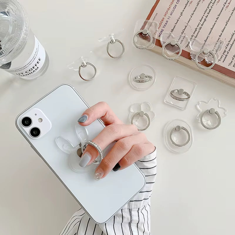 Cell Phone Ring Holder Stand Diamond Transparent Finger Grip Clear 360 Degree Rotation Kickstand Compatible Iphones
