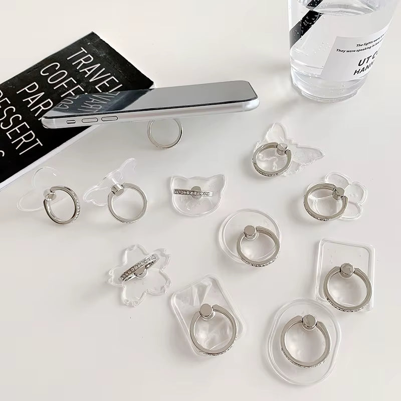 Cell Phone Ring Holder Stand Diamond Transparent Finger Grip Clear 360 Degree Rotation Kickstand Compatible Iphones